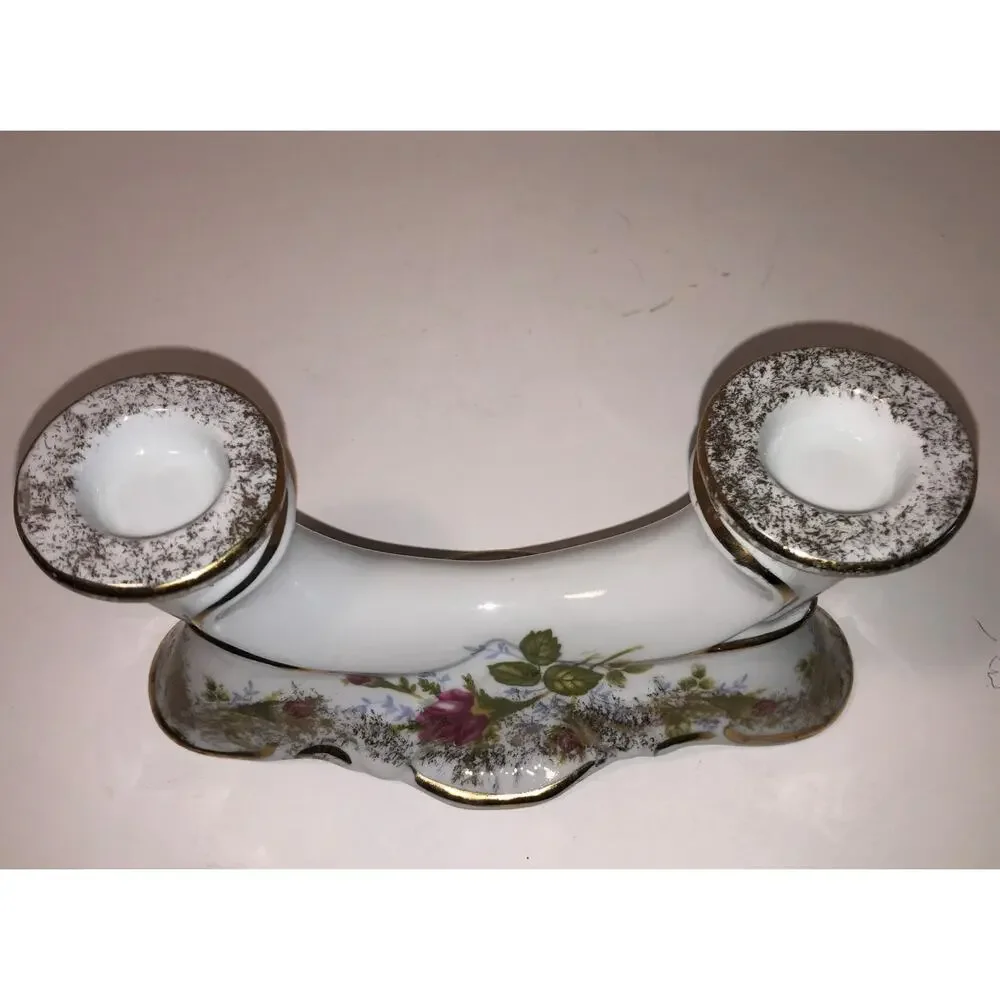 Chodziez Porcelain Candle Stand Poland Majestic Rose Floral Vintage Center Pc